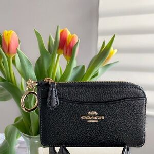 Coach Multifunction Card Case, with Key Ring, Black Leather, EUC